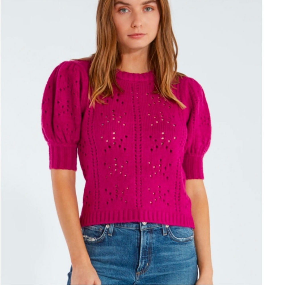 For Love And Lemons Vibrant Pink Puff Sleeve Sweater size XS
